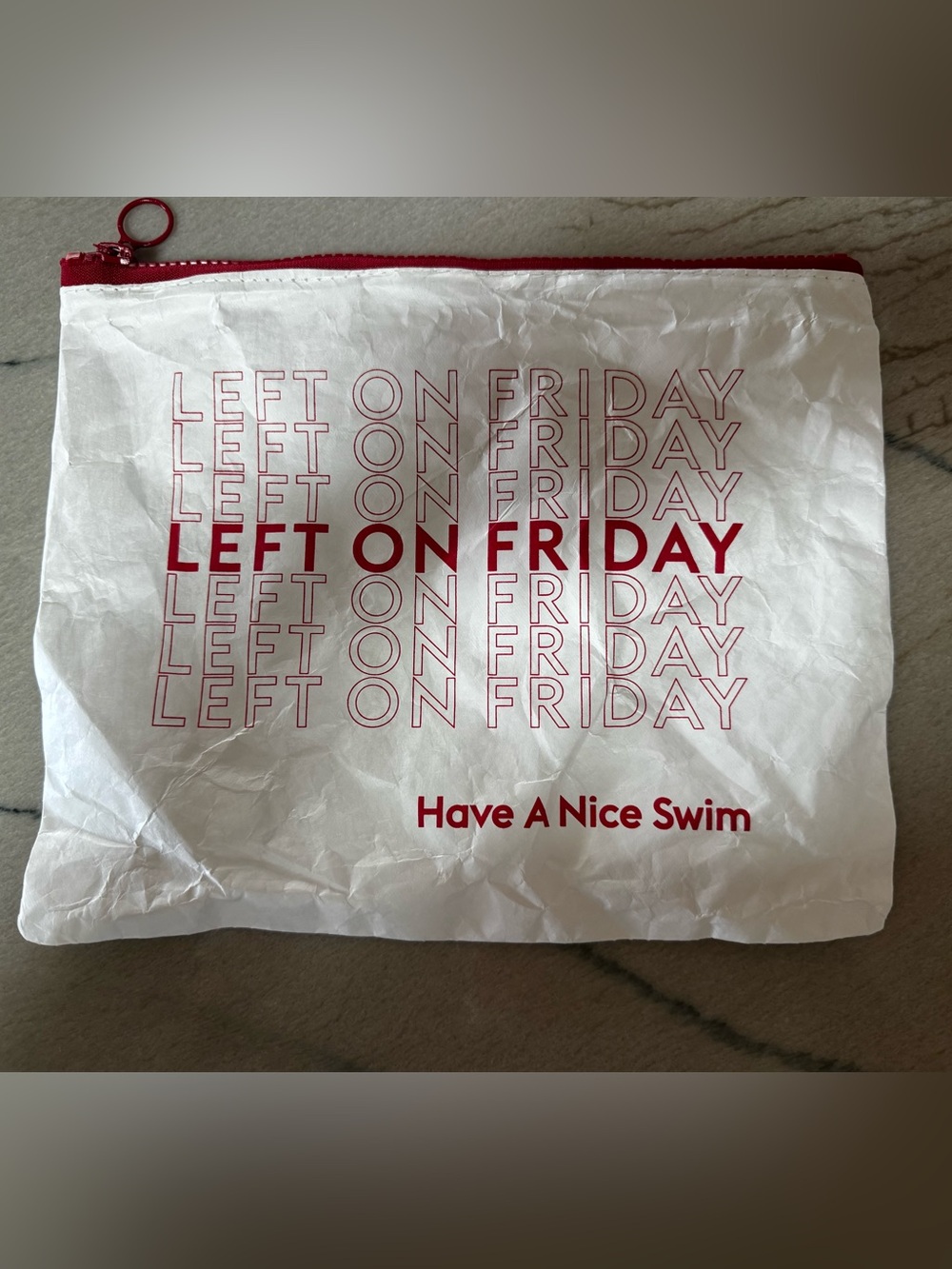 LEFT ON FRIDAY White & Red Zip Pouch — FREE WITH PURCHASE!
